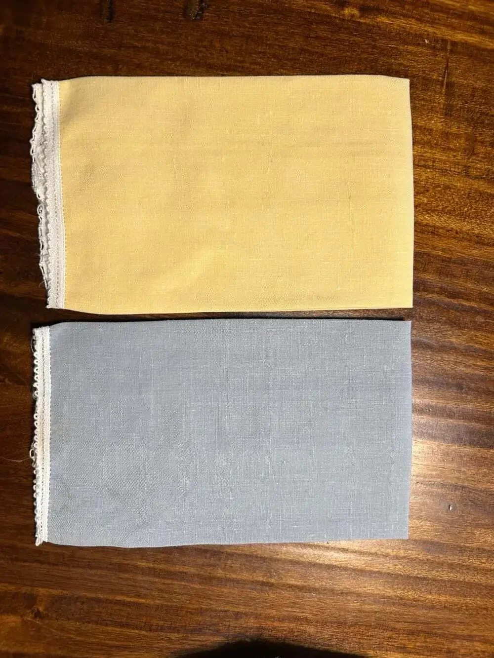 Vintage Linen Lace Pastel Blue and Yellow Handkerchiefs Grannycore